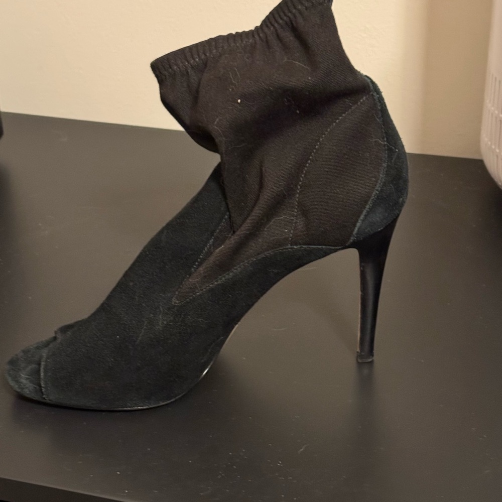 Black High Heeled Ankle Boot with Peep Toe